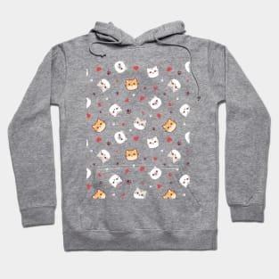 Seamless pattern of a cute different cats, hearts and animal's paws Hoodie